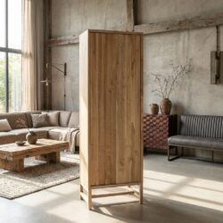 Crotone opbergkast Japandi stijl, natuurlijk hout, 55x40x180 cm, linksdraaiend