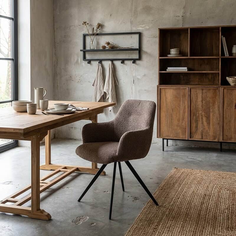 Doreen eetkamerstoel in bruin boucle stof van Livingfurn