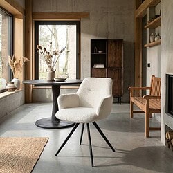 Doreen eetkamerstoel wit, stof en gecoat staal, elegante boucle stof