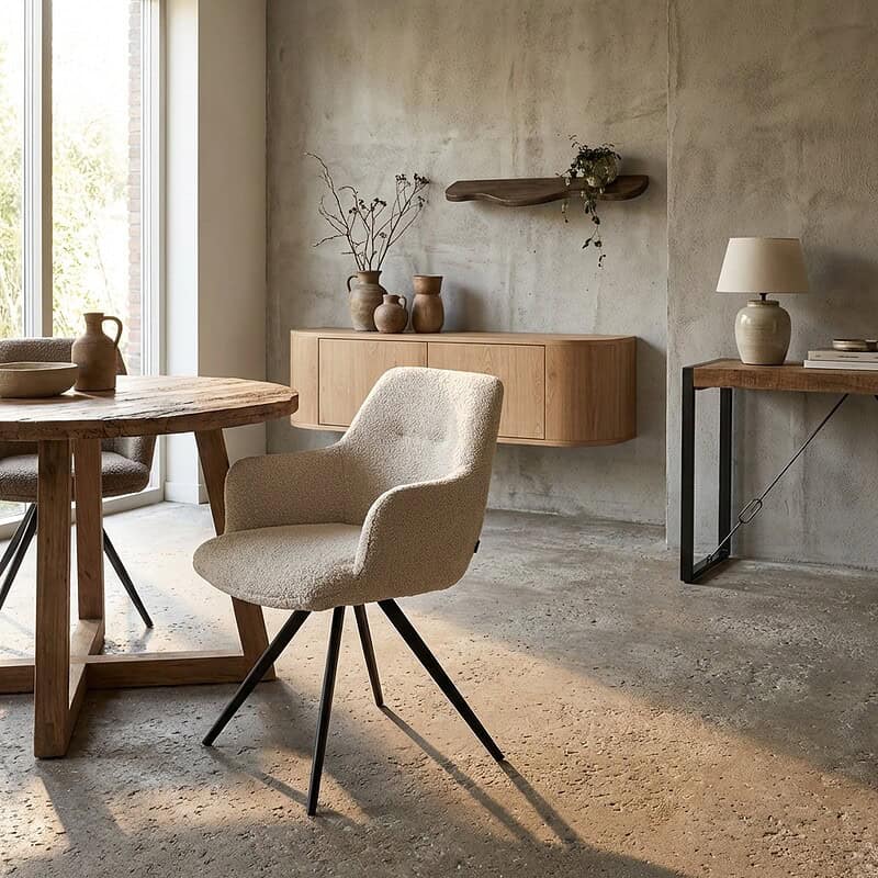 Doreen eetkamerstoel beige stof gecoat staal Livingfurn