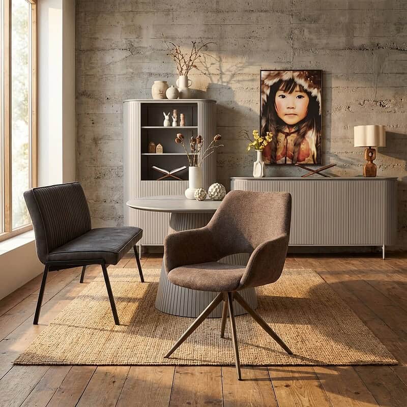 Draaibare eetkamerstoel Daisy bruin in moderne stijl met slank onderstel