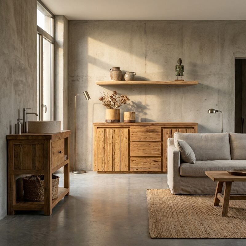 Bridge dressoir van gerecycled teakhout met drie laden en twee deuren