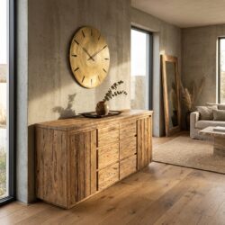 Bridge dressoir uit gerecycled teakhout met zes laden en twee deuren
