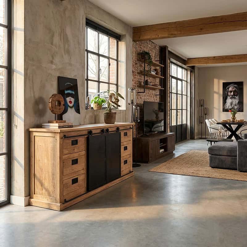 Een stijlvolle houten dressoir van Mokana Meubelen, perfect voor het opbergen en decoreren in uw woonkamer. Gemaakt van hoogwaardig hout met een modern design en praktische opbergruimte.