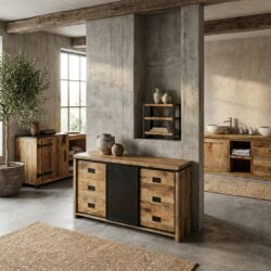 Novelle dressoir zwart mangohout industrieel design