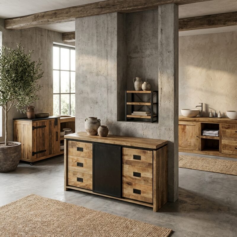Novelle dressoir zwart mangohout industrieel design