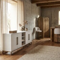 Dressoir Whitebone Verona Grey Oak Veneer en koperkleurig metaal