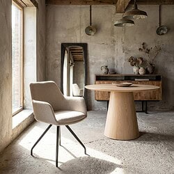 Duke eetkamerstoel beige, stof en gecoat staal, unieke textuur