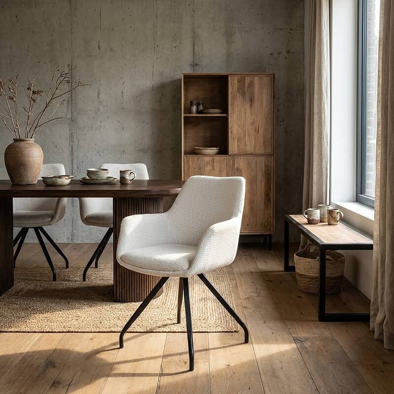 Duke eetkamerstoel beige stof gecoat staal Livingfurn