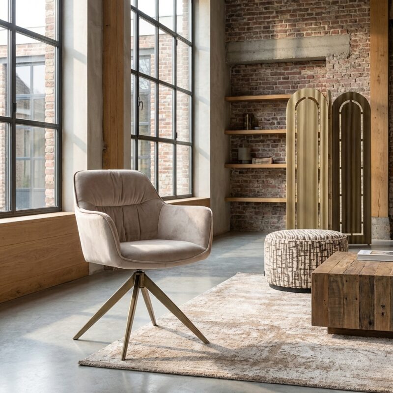 Eetkamerstoel Aline khaki velvet swivel fire retardant