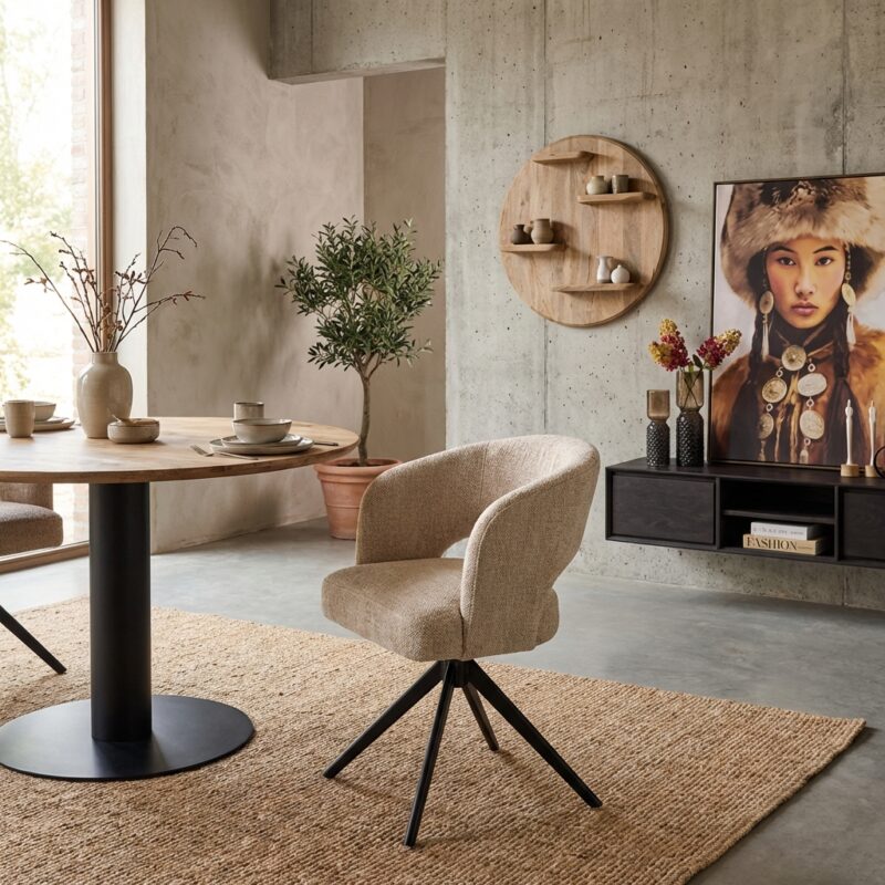 Eetkamerstoel Demi in cinnamon met armleuning en metalen onderstel in black