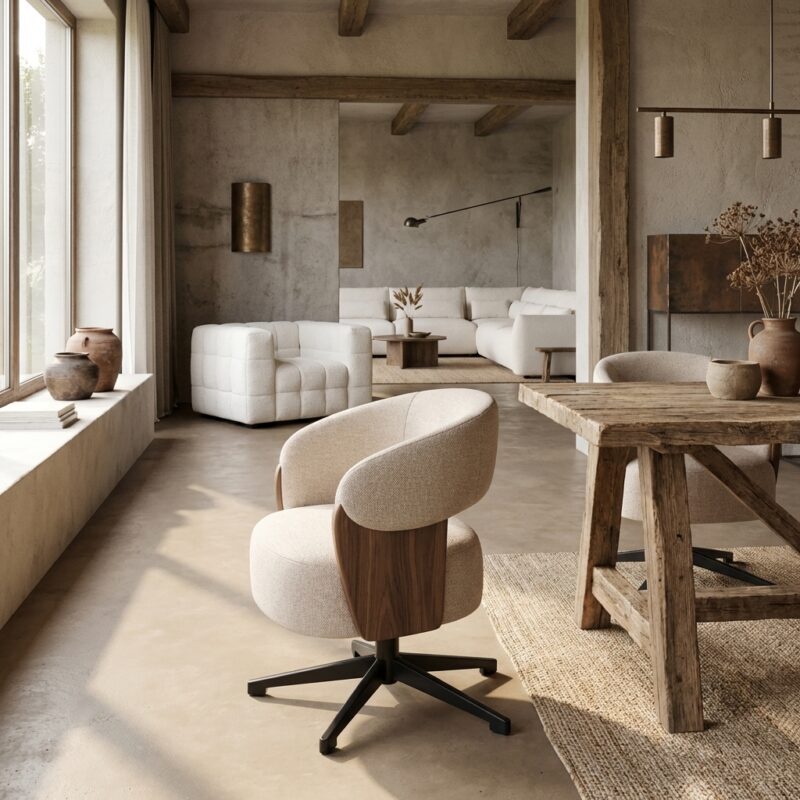 Eetkamerstoel Pollux lodge desert walnut, bruin, handgemaakt, armleuning