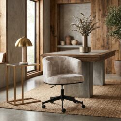 Eetkamerstoel Rochenne beige graffic swivel on wheels