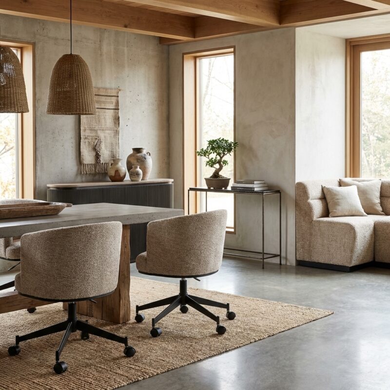 Eetkamerstoel Rochenne mocca linear swivel on wheels hoofdafbeelding