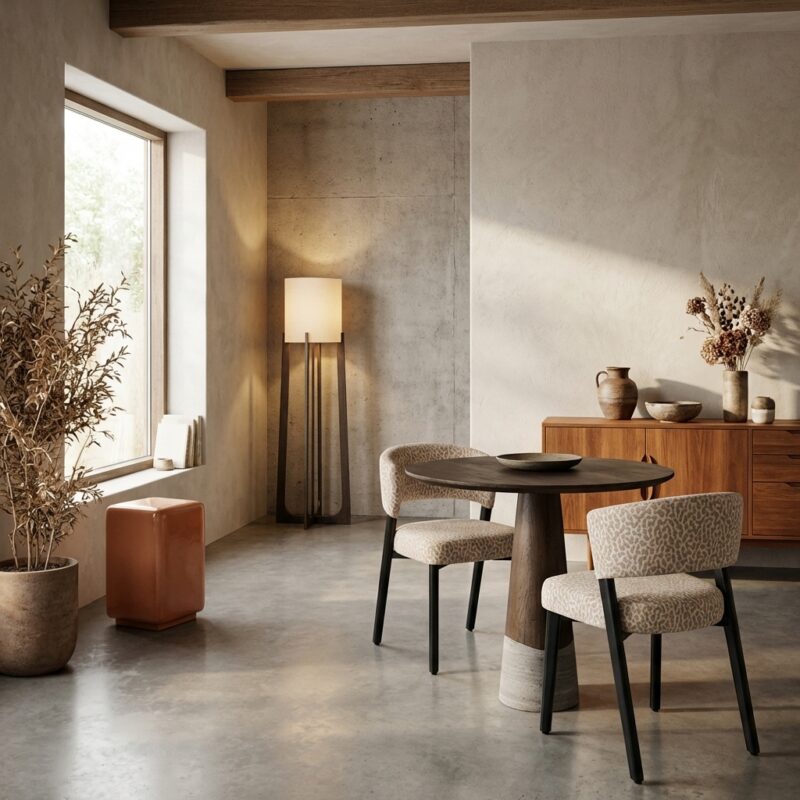 Eetkamerstoel Zeno beige leopard compact silhouet handgemaakt