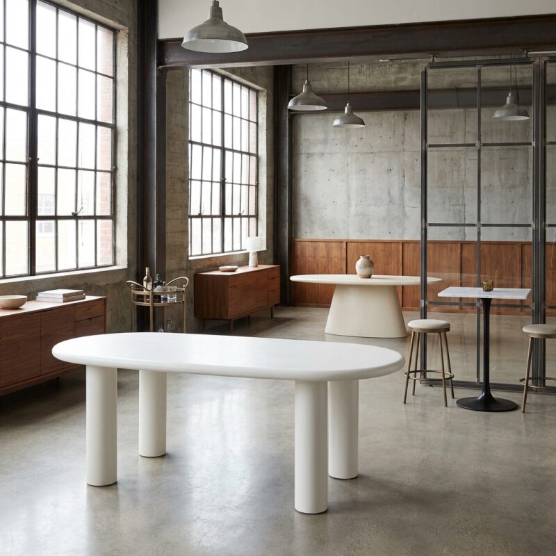 Eettafel Bloomstone wit, handgemaakt, organisch design