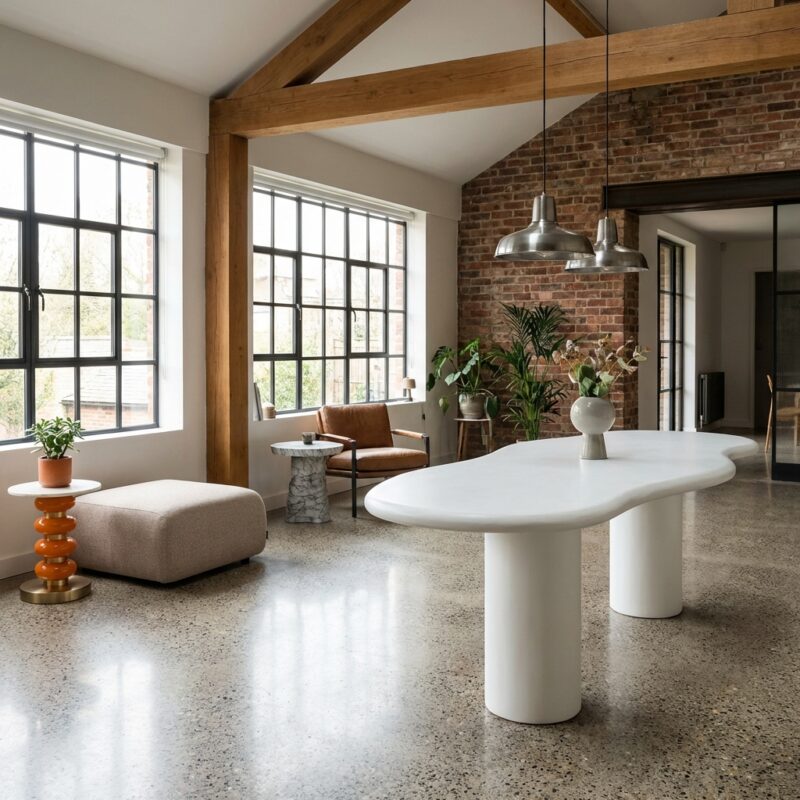 Eettafel Bloomstone white 260, handgemaakt, wit, organisch design