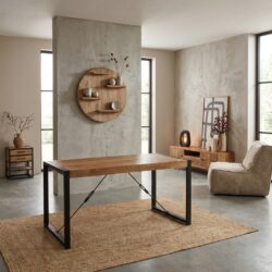 Eettafel Britt, rechthoekig, mangohout en metaal, lichte finish, woonserie