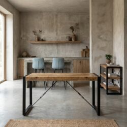 Britt eettafel, houten tafel met zwarte metalen poten, industrieel design