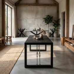 Eettafel Britt Zwart 180, industrieel design, mangohout, zwarte kleur