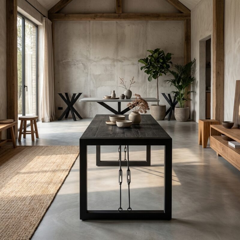 Eettafel Britt Zwart 180, industrieel design, mangohout, zwarte kleur