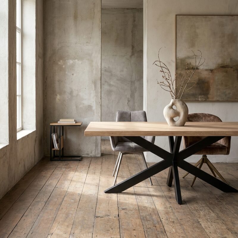 Rechthoekige eettafel Dakota van massief mango hout met zwarte matrixpoot