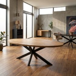 Ovale eetkamertafel Dakota met massief mango hout en zwarte matrixpoot