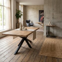 Rechthoekige eetkamertafel Dakota van massief mango hout met zwarte matrixpoot