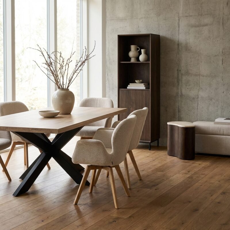 Rechthoekige eetkamertafel Dakota met massief mango hout en zwarte matrixpoot