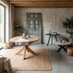 Deens ovaal eettafel Runa met houten onderstel in zwart uit mango hout