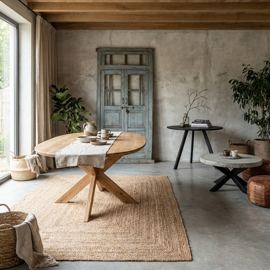 Deens ovaal eettafel Runa met houten onderstel in zwart uit mango hout