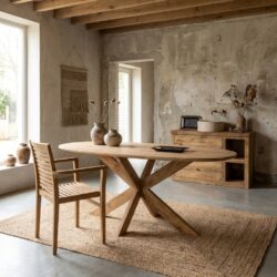 Deens ovaal eettafel Runa met houten onderstel in bruin mangohout