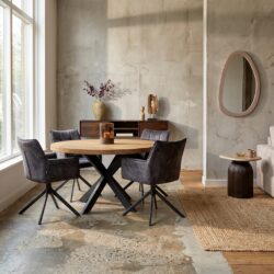 Eettafel Denver, rond, mangohout, transparante lak, woonserie