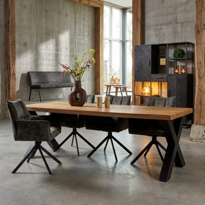 Rechthoekige eetkamertafel Denver in blanke lak van mangohout