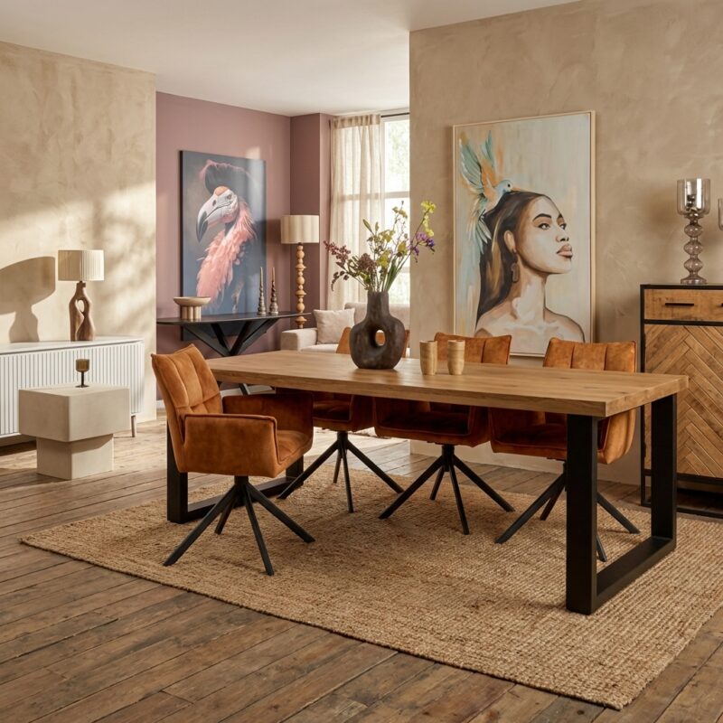 Rechthoekige eetkamertafel Denver gemaakt van mangohout met blanke lak