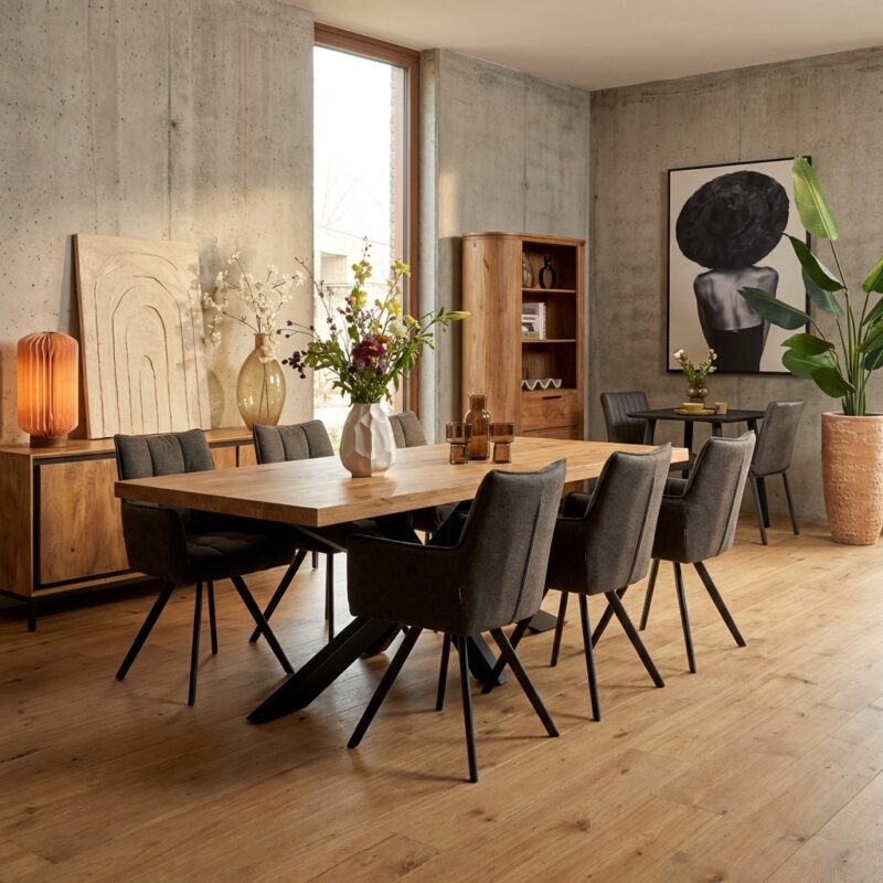 Rechthoekige eetkamertafel Denver in mangohout met blanke lak