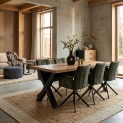 Rechthoekige eetkamertafel Denver in blanke lak, mangohout, X-poot