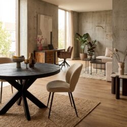 Ronde eettafel Denver Black in massief mangohout met matrixpoot