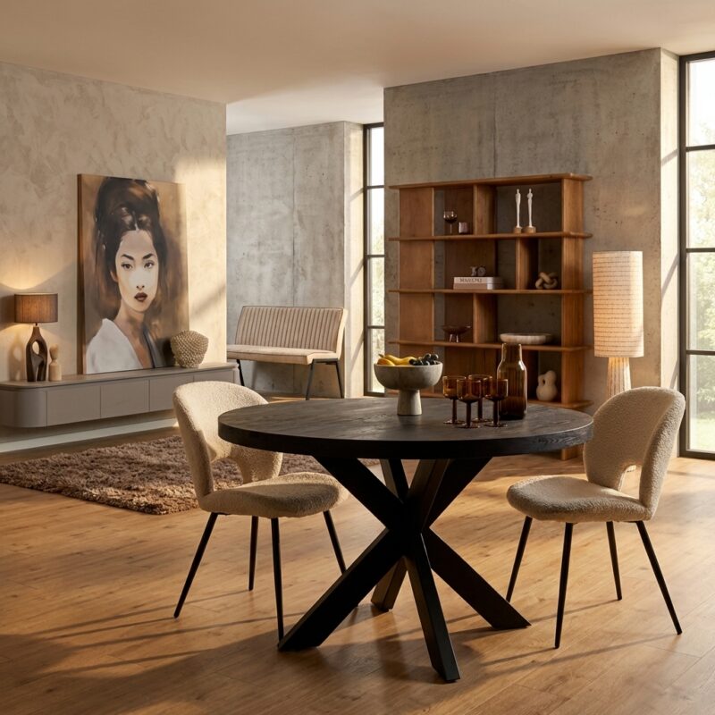 Ronde eettafel Denver Black in massief mangohout met matrixpoot