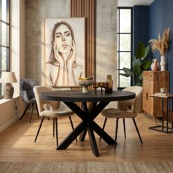 Ronde eettafel Denver Black in massief mangohout met matrixpoot