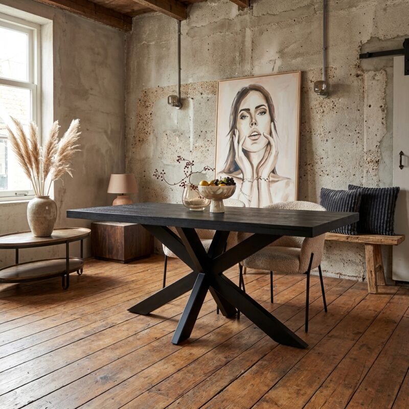 Eettafel Denver Black rechthoekig massief mango hout zwart lak