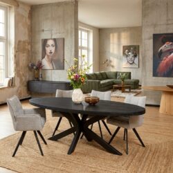 Ovale eetkamertafel Denver Black, zwarte lak, mangohout, woonserie
