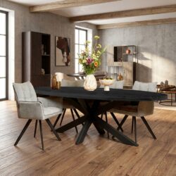 Ovale eetkamertafel Denver Black in zwart lak met mangohouten blad