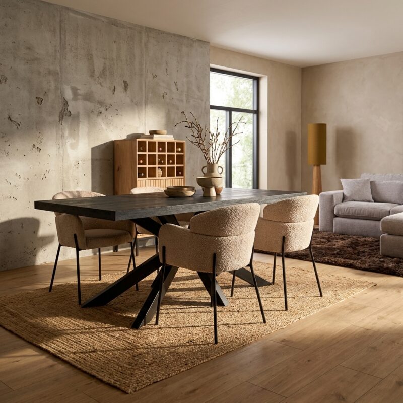 Rechthoekige eetkamertafel Denver Black, 300 cm, mangohout, zwarte lak