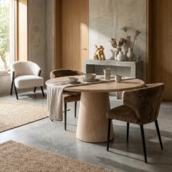 Eettafel Fictus beige, handgemaakt, faux travertin, elegante tafel