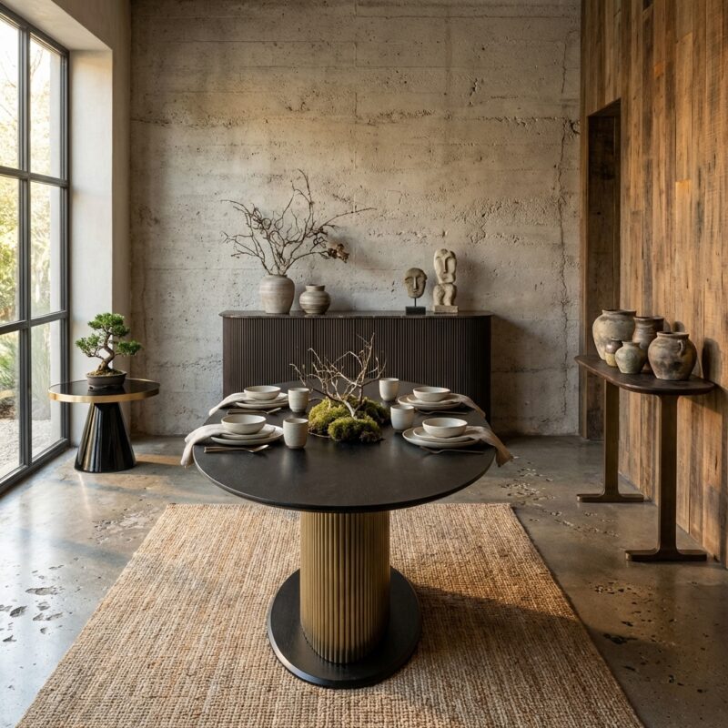 Eettafel Ironville goud oval 235 met zwart marmeren blad en industrieel ijzeren onderstel