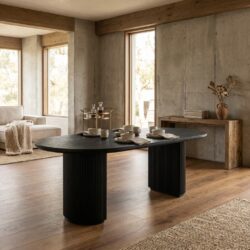 Kingston eettafel dark coffee, handgemaakt, eikenfineer en ijzer