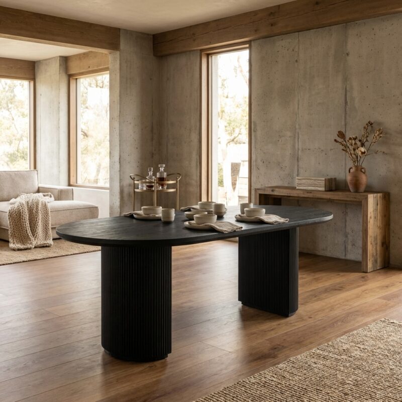 Kingston eettafel dark coffee, handgemaakt, eikenfineer en ijzer