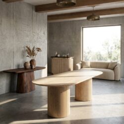 La Cantera eettafel beige, handgemaakt travertin, elegante stijl
