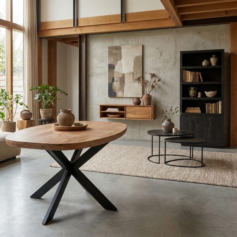 Eettafel Madison Natural, Deens ovaal, mangohout, naturel, modern interieur